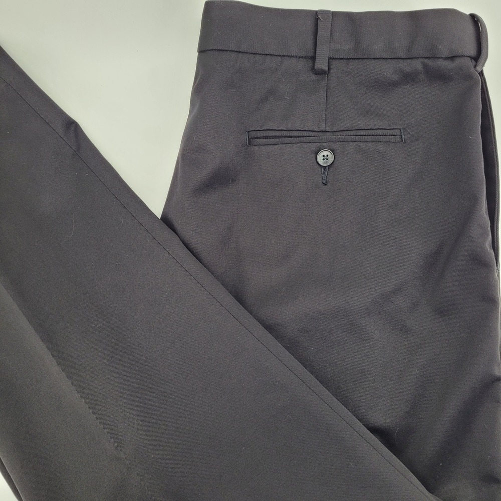 Perry Ellis Portfolio Mens 42x32 Black Cotton Twill Dress Pants Preppy Office